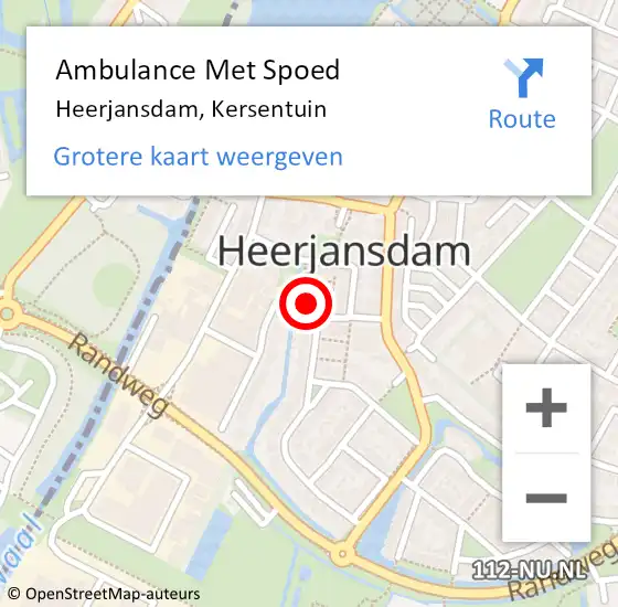 Locatie op kaart van de 112 melding: Ambulance Met Spoed Naar Heerjansdam, Kersentuin op 5 oktober 2014 08:58