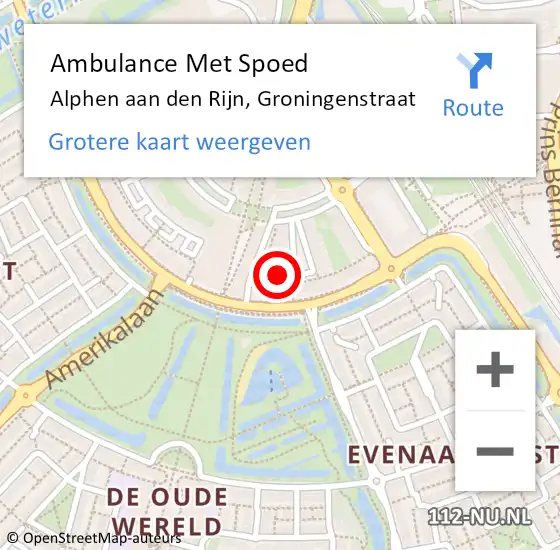 Locatie op kaart van de 112 melding: Ambulance Met Spoed Naar Alphen aan den Rijn, Groningenstraat op 9 mei 2024 14:14
