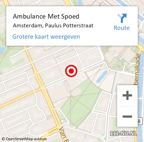 Locatie op kaart van de 112 melding: Ambulance Met Spoed Naar Amsterdam, Paulus Potterstraat op 9 mei 2024 14:22