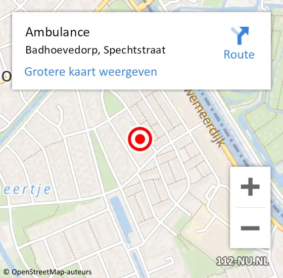 Locatie op kaart van de 112 melding: Ambulance Badhoevedorp, Spechtstraat op 9 mei 2024 14:23