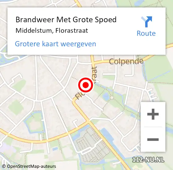 Locatie op kaart van de 112 melding: Brandweer Met Grote Spoed Naar Middelstum, Florastraat op 9 mei 2024 14:30