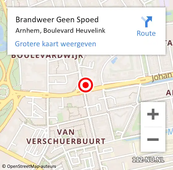 Locatie op kaart van de 112 melding: Brandweer Geen Spoed Naar Arnhem, Boulevard Heuvelink op 9 mei 2024 14:40