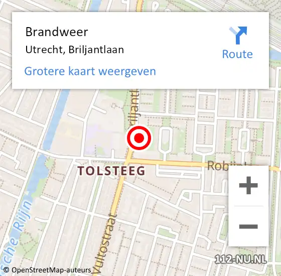 Locatie op kaart van de 112 melding: Brandweer Utrecht, Briljantlaan op 9 mei 2024 14:45