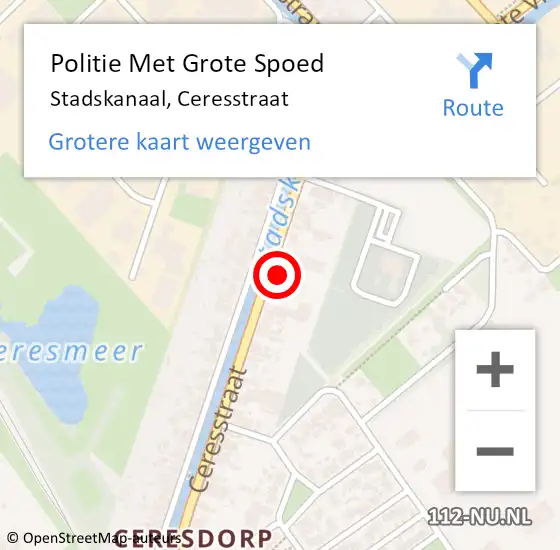 Locatie op kaart van de 112 melding: Politie Met Grote Spoed Naar Stadskanaal, Ceresstraat op 9 mei 2024 14:46