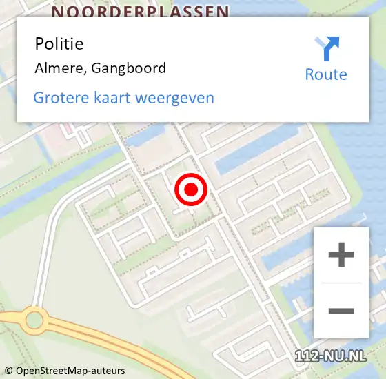 Locatie op kaart van de 112 melding: Politie Almere, Gangboord op 9 mei 2024 14:48