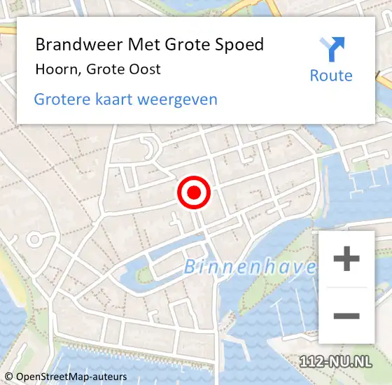 Locatie op kaart van de 112 melding: Brandweer Met Grote Spoed Naar Hoorn, Grote Oost op 9 mei 2024 14:49