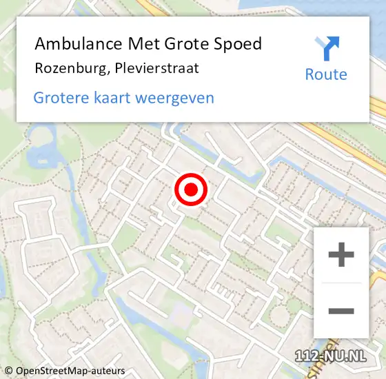 Locatie op kaart van de 112 melding: Ambulance Met Grote Spoed Naar Rozenburg, Plevierstraat op 9 mei 2024 14:51