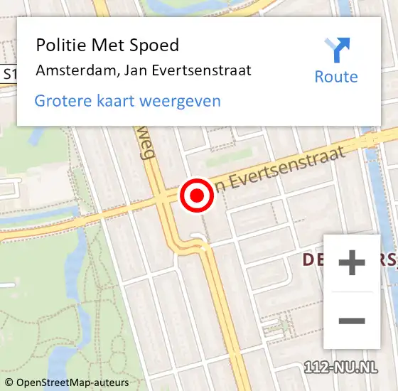 Locatie op kaart van de 112 melding: Politie Met Spoed Naar Amsterdam, Jan Evertsenstraat op 9 mei 2024 14:53