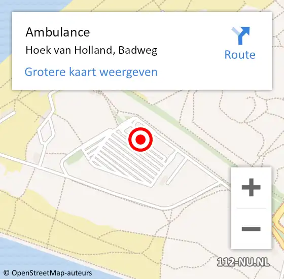Locatie op kaart van de 112 melding: Ambulance Hoek van Holland, Badweg op 9 mei 2024 14:56