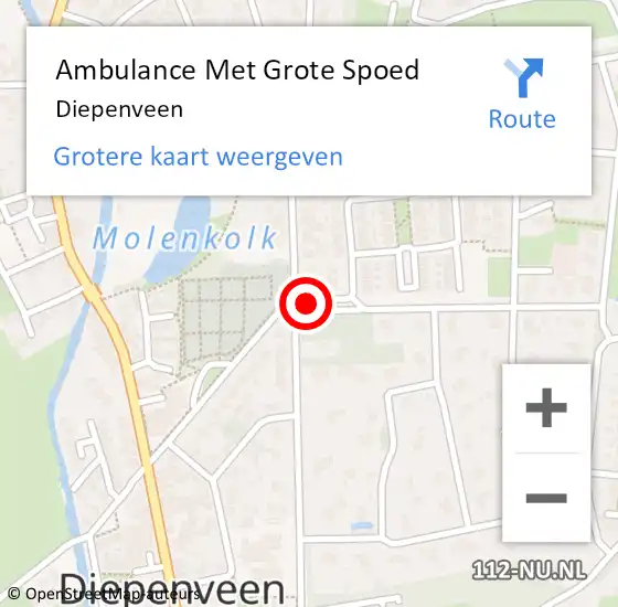 Locatie op kaart van de 112 melding: Ambulance Met Grote Spoed Naar Diepenveen op 9 mei 2024 14:57
