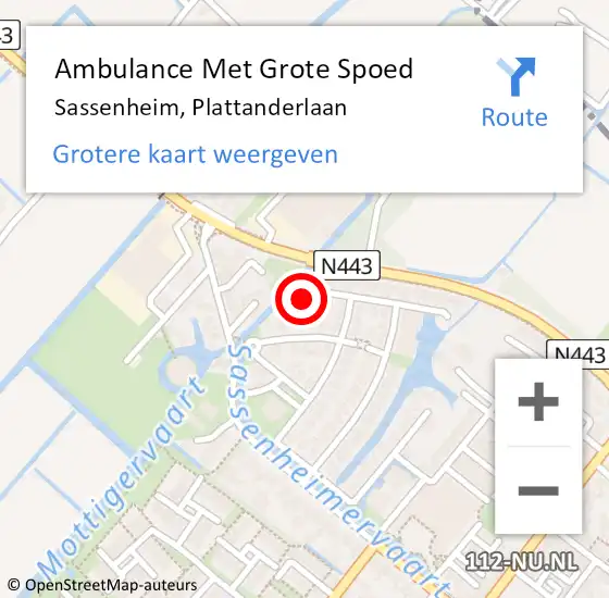 Locatie op kaart van de 112 melding: Ambulance Met Grote Spoed Naar Sassenheim, Plattanderlaan op 9 mei 2024 15:07