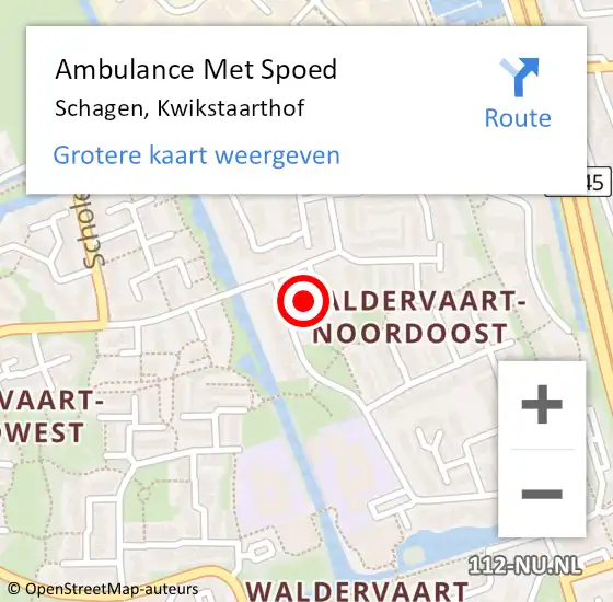 Locatie op kaart van de 112 melding: Ambulance Met Spoed Naar Schagen, Kwikstaarthof op 9 mei 2024 15:09