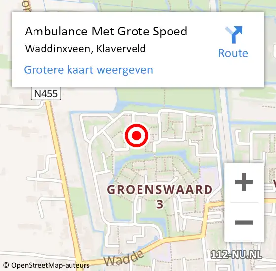 Locatie op kaart van de 112 melding: Ambulance Met Grote Spoed Naar Waddinxveen, Klaverveld op 9 mei 2024 15:20