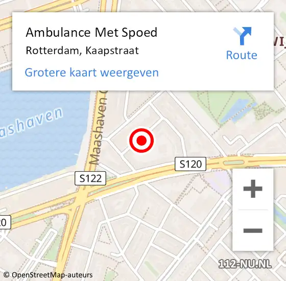 Locatie op kaart van de 112 melding: Ambulance Met Spoed Naar Rotterdam, Kaapstraat op 9 mei 2024 15:20