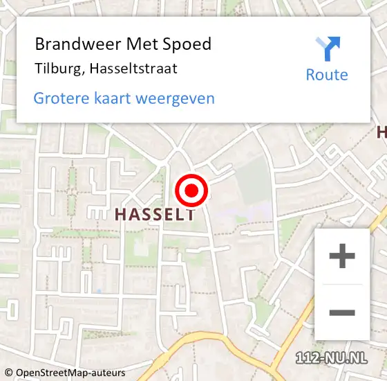 Locatie op kaart van de 112 melding: Brandweer Met Spoed Naar Tilburg, Hasseltstraat op 9 mei 2024 15:29