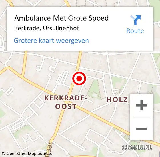 Locatie op kaart van de 112 melding: Ambulance Met Grote Spoed Naar Kerkrade, Ursulinenhof op 5 oktober 2014 09:18