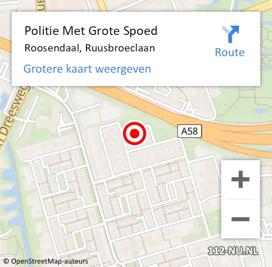 Locatie op kaart van de 112 melding: Politie Met Grote Spoed Naar Roosendaal, Ruusbroeclaan op 9 mei 2024 15:37