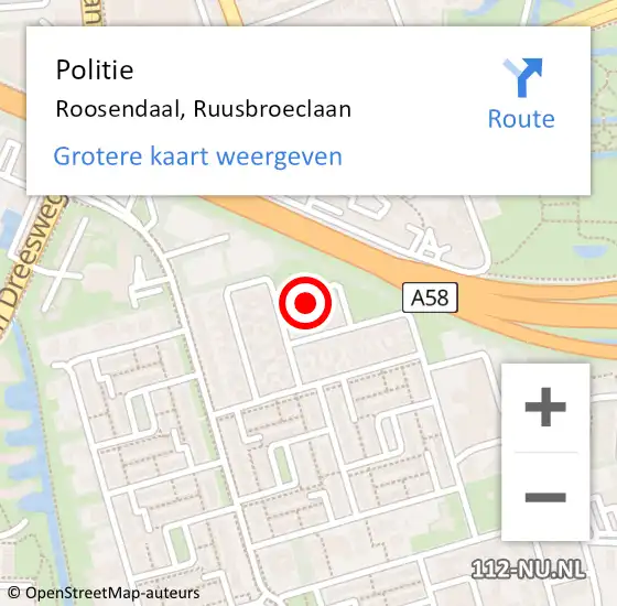 Locatie op kaart van de 112 melding: Politie Roosendaal, Ruusbroeclaan op 9 mei 2024 15:37