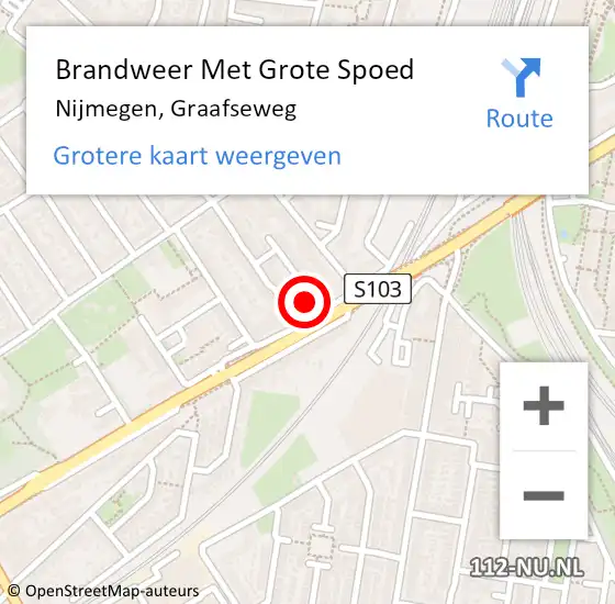 Locatie op kaart van de 112 melding: Brandweer Met Grote Spoed Naar Nijmegen, Graafseweg op 9 mei 2024 15:39