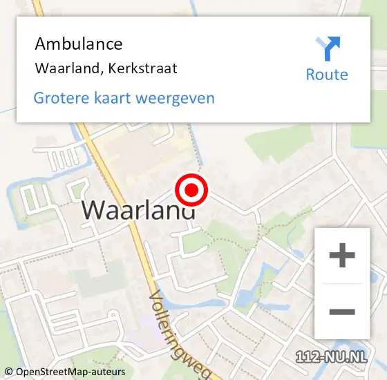 Locatie op kaart van de 112 melding: Ambulance Waarland, Kerkstraat op 9 mei 2024 15:41