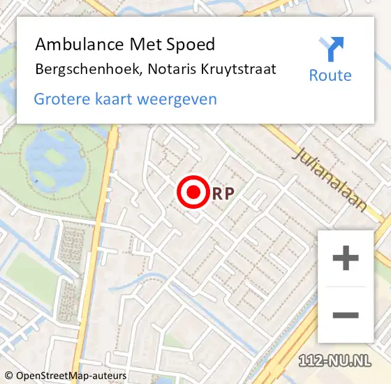 Locatie op kaart van de 112 melding: Ambulance Met Spoed Naar Bergschenhoek, Notaris Kruytstraat op 9 mei 2024 15:57