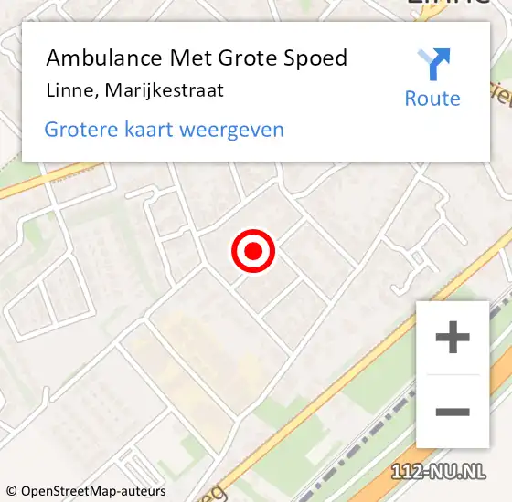 Locatie op kaart van de 112 melding: Ambulance Met Grote Spoed Naar Linne, Marijkestraat op 9 mei 2024 16:11
