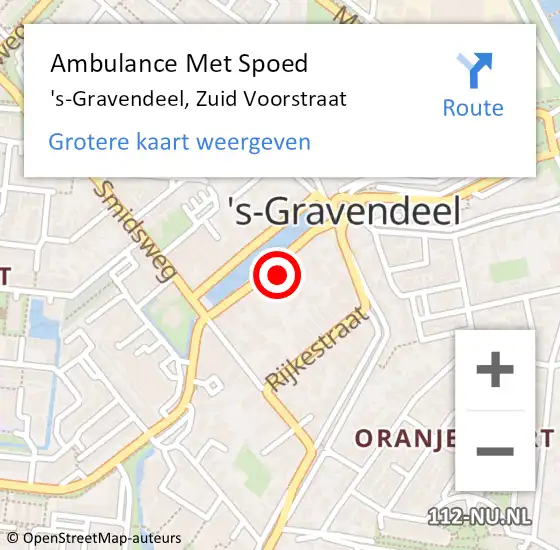 Locatie op kaart van de 112 melding: Ambulance Met Spoed Naar 's-Gravendeel, Zuid Voorstraat op 9 mei 2024 16:19