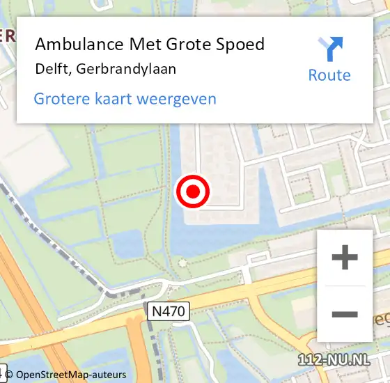 Locatie op kaart van de 112 melding: Ambulance Met Grote Spoed Naar Delft, Gerbrandylaan op 9 mei 2024 16:19