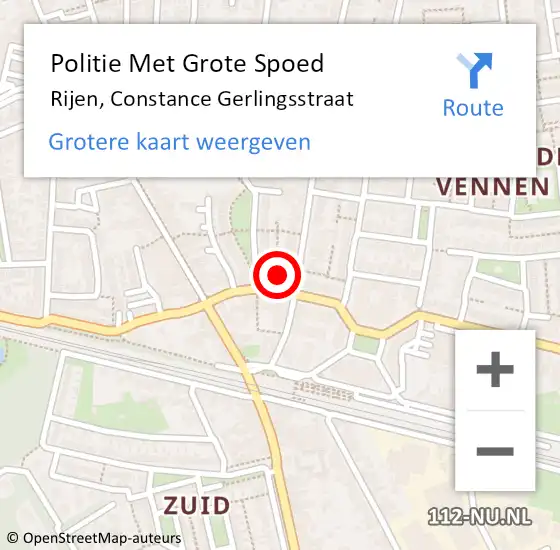 Locatie op kaart van de 112 melding: Politie Met Grote Spoed Naar Rijen, Constance Gerlingsstraat op 9 mei 2024 16:36