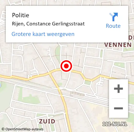 Locatie op kaart van de 112 melding: Politie Rijen, Constance Gerlingsstraat op 9 mei 2024 16:36