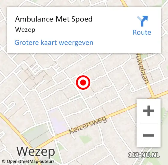 Locatie op kaart van de 112 melding: Ambulance Met Spoed Naar Wezep op 9 mei 2024 16:40