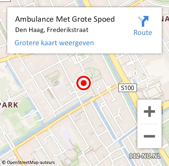 Locatie op kaart van de 112 melding: Ambulance Met Grote Spoed Naar Den Haag, Frederikstraat op 9 mei 2024 17:08
