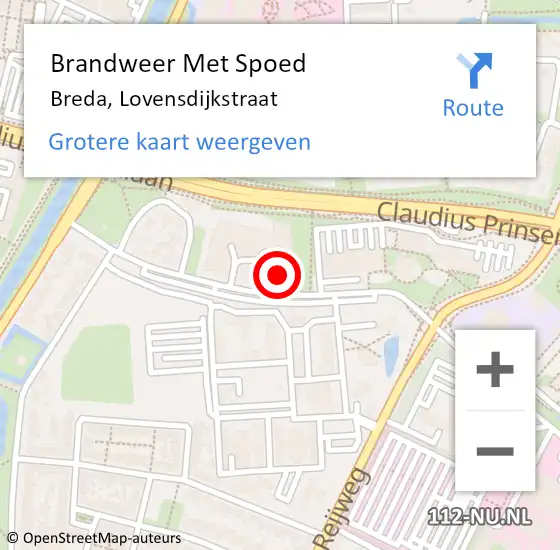 Locatie op kaart van de 112 melding: Brandweer Met Spoed Naar Breda, Lovensdijkstraat op 9 mei 2024 17:26