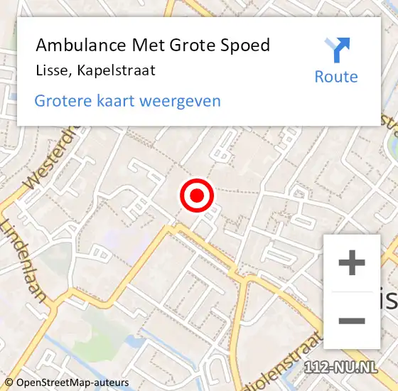 Locatie op kaart van de 112 melding: Ambulance Met Grote Spoed Naar Lisse, Kapelstraat op 9 mei 2024 17:36