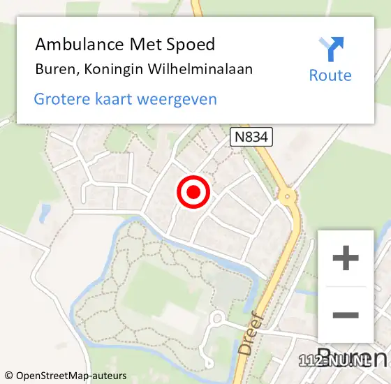 Locatie op kaart van de 112 melding: Ambulance Met Spoed Naar Buren, Koningin Wilhelminalaan op 5 oktober 2014 09:41