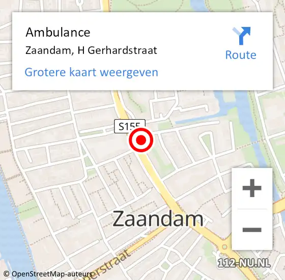 Locatie op kaart van de 112 melding: Ambulance Zaandam, H Gerhardstraat op 9 mei 2024 17:52