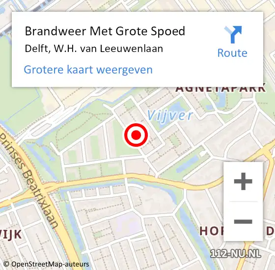 Locatie op kaart van de 112 melding: Brandweer Met Grote Spoed Naar Delft, W.H. van Leeuwenlaan op 9 mei 2024 17:56