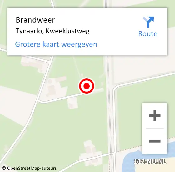 Locatie op kaart van de 112 melding: Brandweer Tynaarlo, Kweeklustweg op 9 mei 2024 18:01