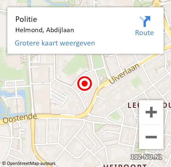 Locatie op kaart van de 112 melding: Politie Helmond, Abdijlaan op 9 mei 2024 18:06