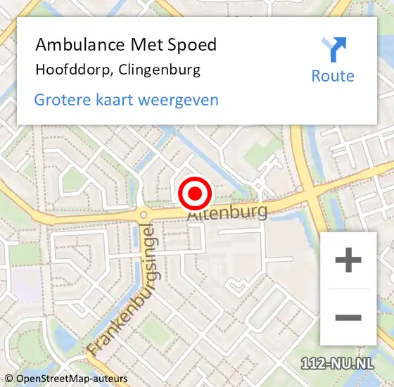 Locatie op kaart van de 112 melding: Ambulance Met Spoed Naar Hoofddorp, Clingenburg op 9 mei 2024 18:19