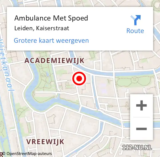 Locatie op kaart van de 112 melding: Ambulance Met Spoed Naar Leiden, Kaiserstraat op 9 mei 2024 18:31