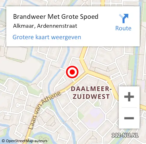 Locatie op kaart van de 112 melding: Brandweer Met Grote Spoed Naar Alkmaar, Ardennenstraat op 9 mei 2024 18:33