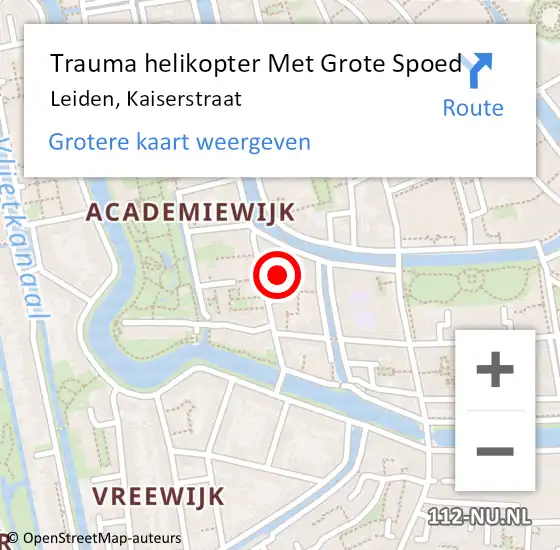 Locatie op kaart van de 112 melding: Trauma helikopter Met Grote Spoed Naar Leiden, Kaiserstraat op 9 mei 2024 18:33