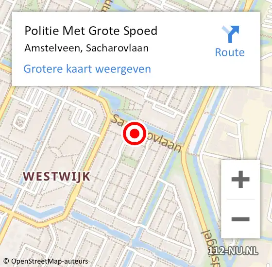Locatie op kaart van de 112 melding: Politie Met Grote Spoed Naar Amstelveen, Sacharovlaan op 9 mei 2024 18:34