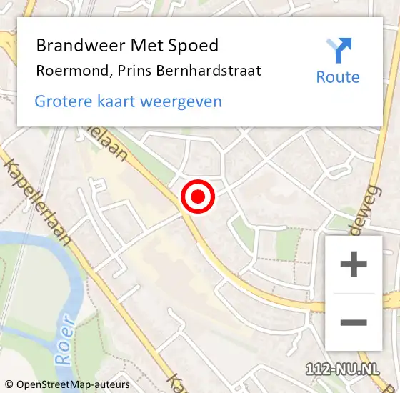 Locatie op kaart van de 112 melding: Brandweer Met Spoed Naar Roermond, Prins Bernhardstraat op 9 mei 2024 18:34