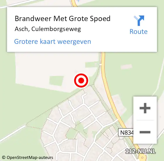 Locatie op kaart van de 112 melding: Brandweer Met Grote Spoed Naar Asch, Culemborgseweg op 9 mei 2024 18:39