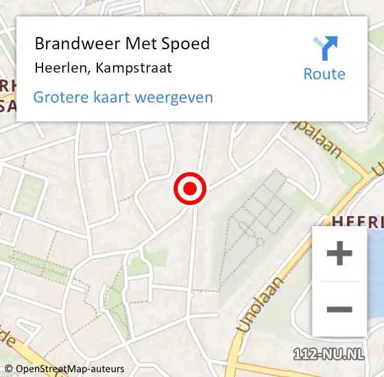 Locatie op kaart van de 112 melding: Brandweer Met Spoed Naar Heerlen, Kampstraat op 9 mei 2024 18:46