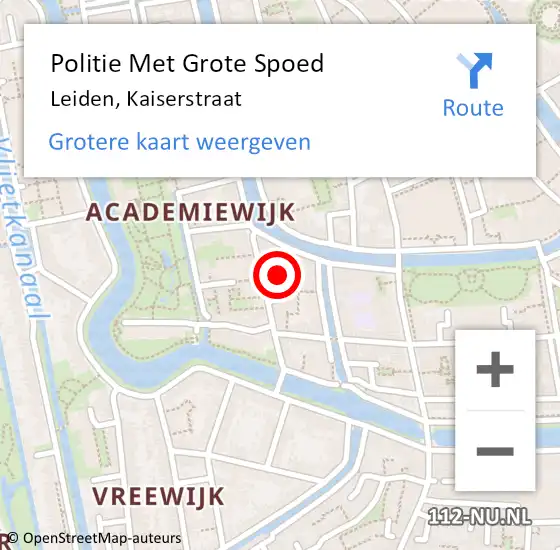 Locatie op kaart van de 112 melding: Politie Met Grote Spoed Naar Leiden, Kaiserstraat op 9 mei 2024 18:47