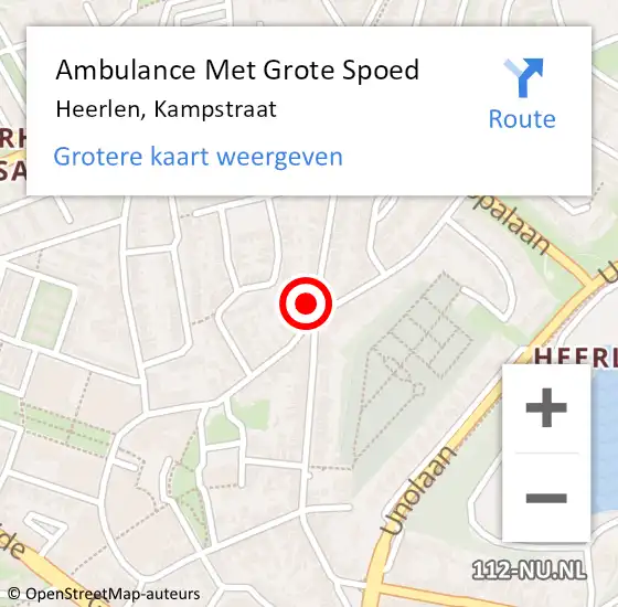 Locatie op kaart van de 112 melding: Ambulance Met Grote Spoed Naar Heerlen, Kampstraat op 9 mei 2024 18:48