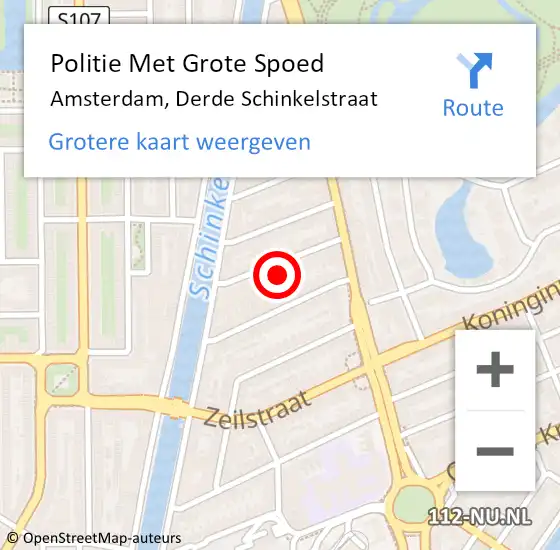 Locatie op kaart van de 112 melding: Politie Met Grote Spoed Naar Amsterdam, Derde Schinkelstraat op 9 mei 2024 19:07